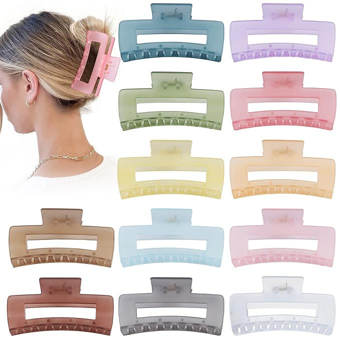 4.1 Inch Large Jumbo Jaw Square Clips for Thick Hair - 12 Pcs Bulk Hair Accessories for Women and Girls - Ice Cream