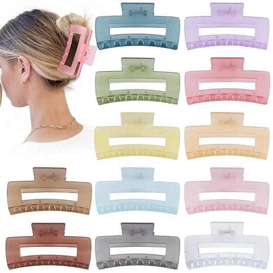 4.1 Inch Large Jumbo Jaw Square Clips for Thick Hair - 12 Pcs Bulk Hair Accessories for Women and Girls - Ice Cream
