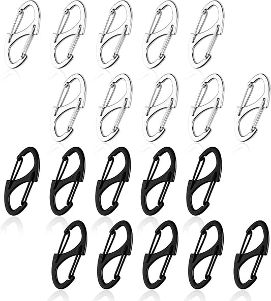 20Pcs Zipper Clips Anti Theft, Zipper Pull Replacement for Backpacks, Dual S Shaped Small Carabiner Clip Theft Deterrent for Suitcase, Keep Luggage Closed(Silver and Black)