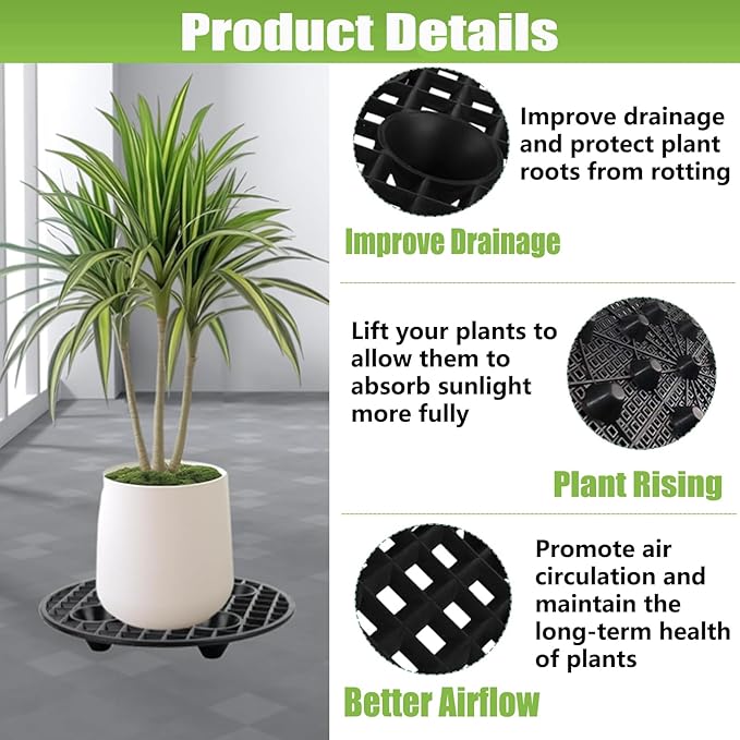 QTLCOHD 8 Pcs Plant Riser, 8 Inch Black Pot Elevators for Plants, Plastic Plant Stand Indoor Outdoor