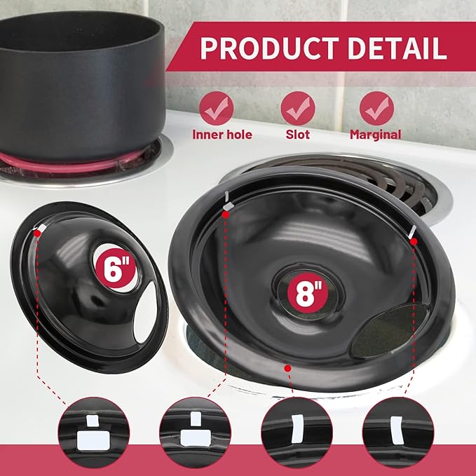 Stove Drip Pan for Electric Stove Top, Compatible with Frigidaire 10% Energy Save by Enamel Spraying Prevent Bending and Rust Includes a Set of 4 Oven Burner Drip Pans, Black