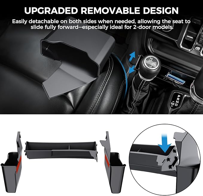 DIAMOOKY 4PCS Upgraded Center Console Organizer for Jeep Wrangler JL JLU 4xe 2018-2026 & Gladiator JT 2020-2024 2025 2026 Accessories Gear Shift Side Tray Hanging Armrest Storage Box (Not for JK/JKU)