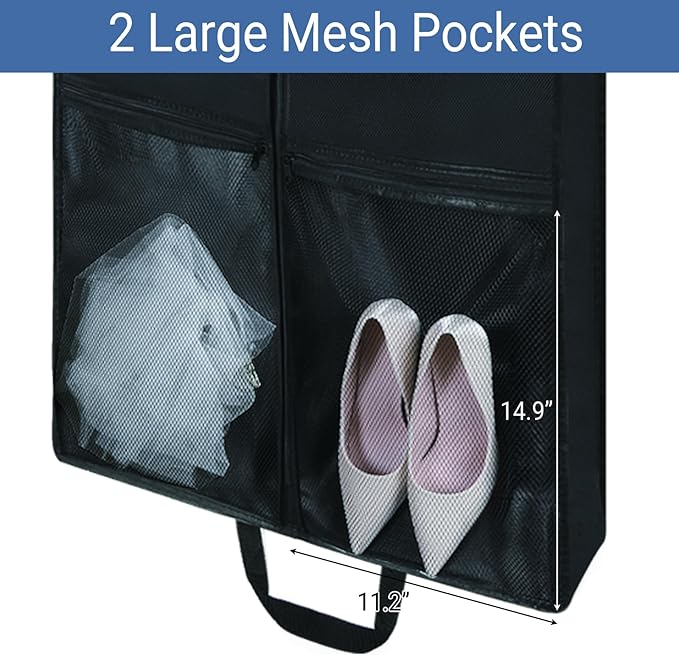 2 Pack 65" Long Garment Bags for Dress Travel Garment Bag with 4" Gusseted Wedding Dress Cover with 2 Mesh Pockets and 2 Carry Handles(Black)