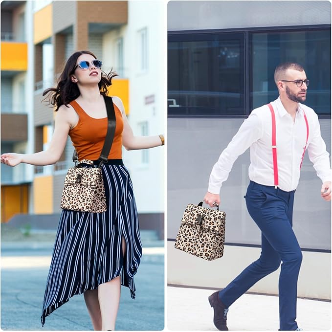 Insulated Foldable Lunch Bag - Lightweight Portable with Adjustable Shoulder Strap Lunch Box for Men, Women, Office, Work, Picnic, Hiking and Beach (Leopard(Soft Fabric))