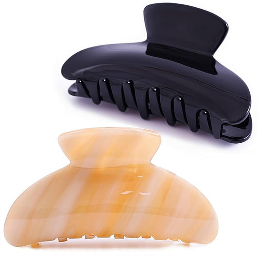 Big Claw Hair Clips for Women Hair Jaw Clips Large Hair Claw Clamps Acetate Hair Clip 2 Pack,Black/Beige