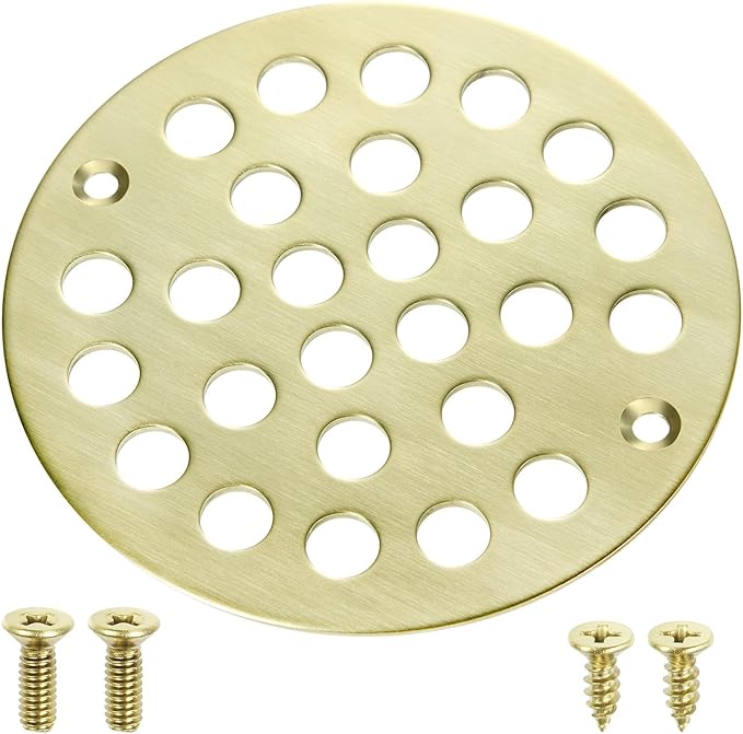 4“ Shower Strainer Drain Trim Set, Screw-in Shower Drain Cover Replacement Floor Strainer, Shower Cover Bathroom Drain Strainers (Brushed Gold)