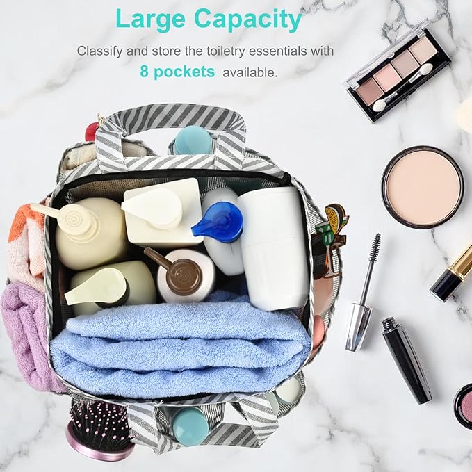 Haundry Mesh Shower Caddy Bag for College Dorm Room Essentials Portable Shower Caddy Tote with 8 Pockets for Beach, Swimming, Gym, Travel