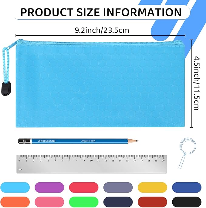 60pcs Pencil Pouch Bulk, Zipper Pouches, Waterproof Pencil Bags, Small Organizing Bags in 12 Colors for Classroom, Office Supplies Storage and Travel Accessories