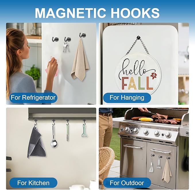 LOVIMAG 25Pcs Magnetic Hooks,Strong Neodymium Magnet Hooks for Cruise Essentials,Black Heavy Duty Magnets Hooks for Classroom Must Haves,Office Accessories,Garage Door,Fridge,Kitchen,Hanging,Grill