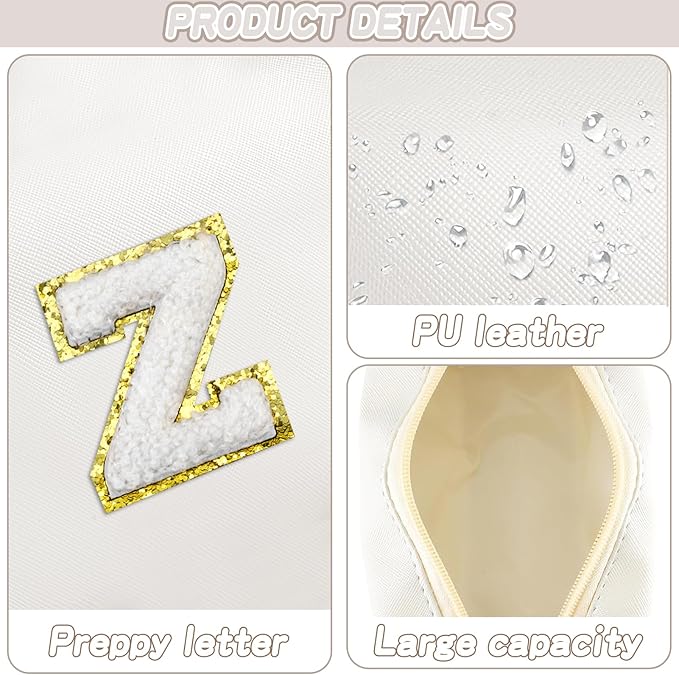 Gifts for Girls Initial Makeup Bag Personalized Cosmetic Bag with Zipper Cute Travel Toiletry Bags Waterproof PU Preppy Makeup Pouch Birthday Gift for Teen Girls Women(White Z)