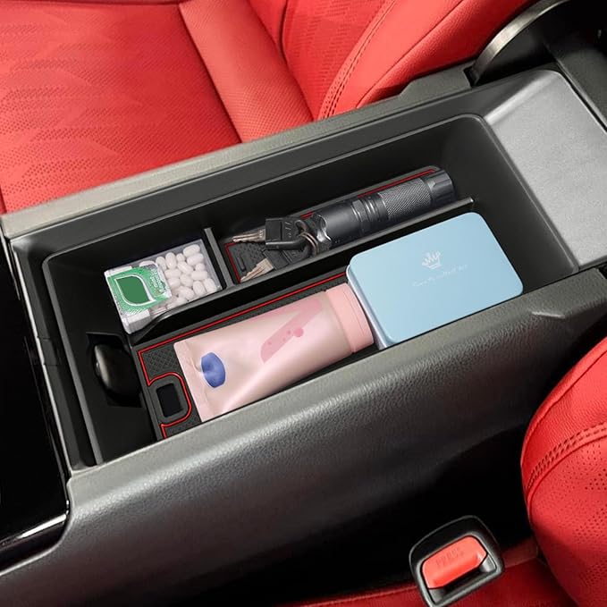 TOPINSTALL Red Center Console Tray Compatible with 2025 2026 Camry (XSE/XLE/SE/LE) Armrest Storage Box Console Organizer for 9th Gen Camry Interior Accessories