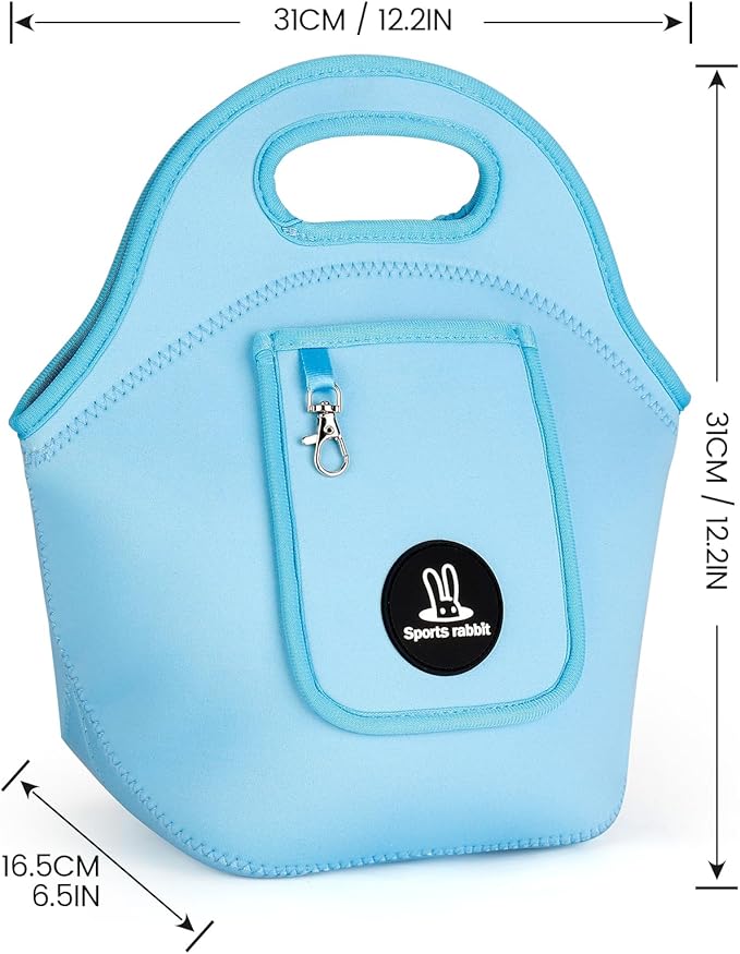 Sports rabbit Neoprene Insulated Lunch Bag for Women - Front Pocket for Phone&Keys - Reusable, Foldable, Lightweight, Waterproof, Easy to Store & Clean - Ideal for Work, Travel & Picnics (blue)