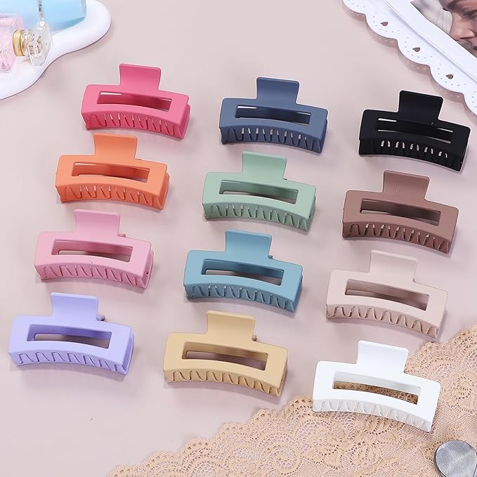 12 Pcs Medium Hair Clips, 3.5 Inch, Colorful - Hair Clips for Thick and Thin Hair, Square Claw Clips, Jaw Clips, Bulk Hair Accessories for Women and Girls