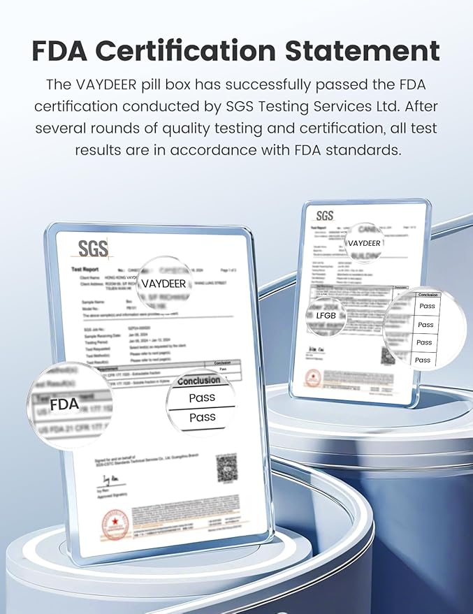 Vaydeer Metal 7 Day Pill Organizer 2 Times a Day – AM PM Weekly Travel Pill Case with Moisture-Proof Desiccant, Airtight Large Capacity Pill Box for Vitamins, Medications & Supplements (Blue)