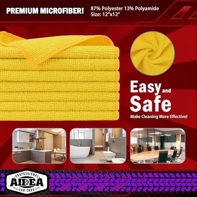 AIDEA Microfiber Cleaning Cloth, 10PK, Microfiber Towels for Cars, Premium All-Purpose Car Cloths, Dusting Cloth Cleaning Rags, Absorbent Towels for SUVs, House, Kitchen, Window, 12"×12", Yellow