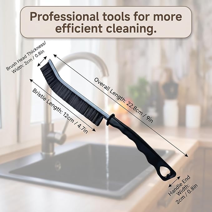 4 Pcs Multi-Purpose Hard Bristle Crevice Cleaning Brush Deep Reach Gap Cleaning Tools for Household Use Versatile Durable Thin Brush to Clean Tight Spaces Window Track Tile Grout Bathroom Corner Black