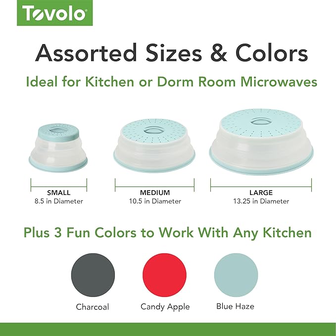 Tovolo Microwave Plate Cover Small in Blue Haze Collapsible Vented Silicone Microwave Splatter Cover, Dishwasher Safe 8 Inch Plate Cover BPA Free Food Guard