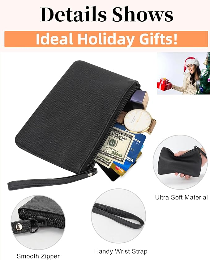 2 Pack Small Zipper Pouch Mini Makeup Bag for Purse Lipstick Cosmetic Travel Make Up Organizer for Women Essentials Feminine Products, Car Change Coin Holder 8x5 Phone Wristlet Wallet, Black