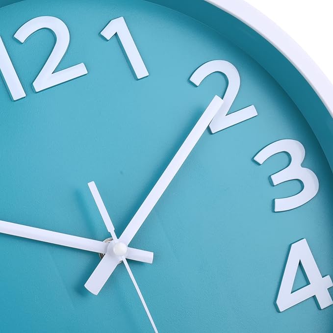 Wall Clock Silent Non Ticking Indoor Outdoor Clock Battery Operated Easy to Read Analog Coastal Decor Clocks for Bedroom Office Home Patio Pool Porch Decor,12 Inch Aqua