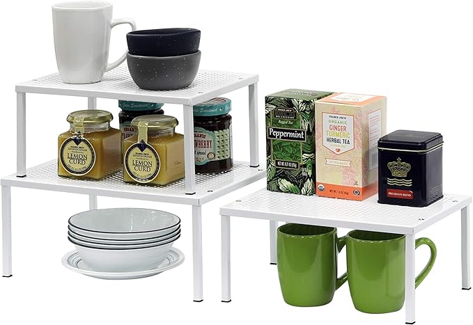 Simple Houseware Expandable Stackable Kitchen Counter Shelf Organizer, White, Metal Top, 11.25"L x 7.9"W x 5.4"H