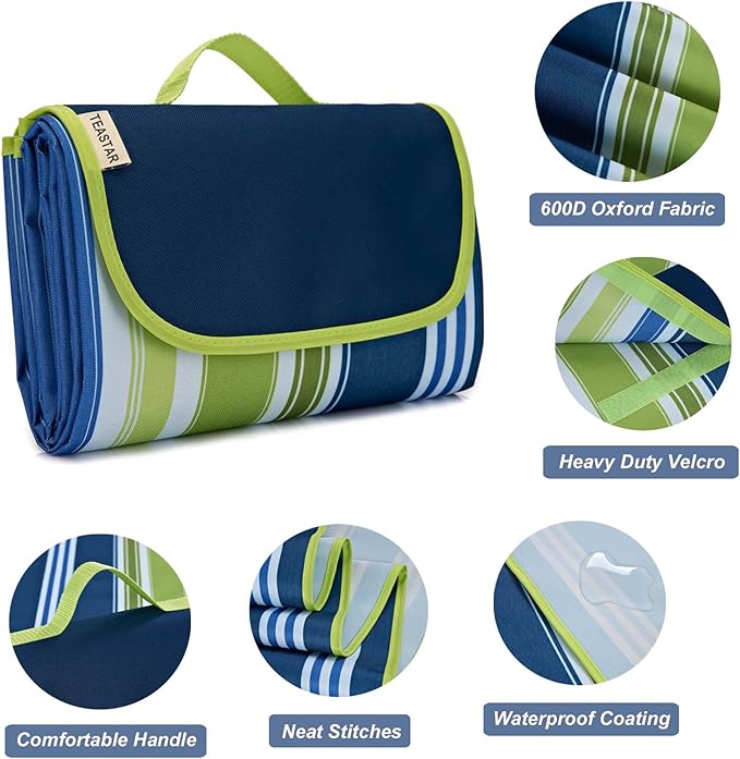 Picnic Blankets Extra Large Beach Blanket Waterproof Sandproof Outdoor Blanket for Grass Sand Free Beach Mat Picnic Mat Foldable 80" X60 for Camping, Hiking Travel Sand Park