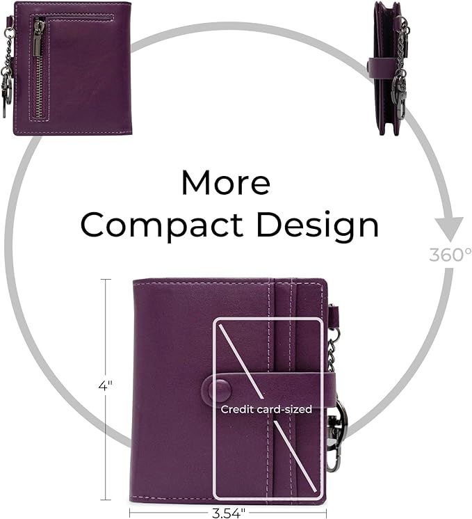 Alldaily Slim Keychain Wallet for Women, RFID Blocking Small Bifold Travel Credit Card Holder (Purple)