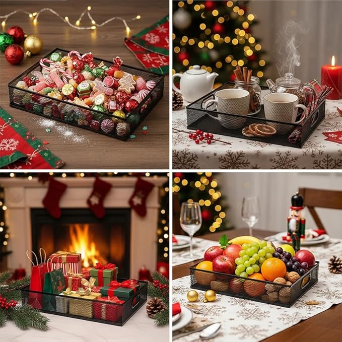 Metal Mesh Desk Organizer Tray, A4 Large Office Storage Box Set, 12.6X 9.1 x 2.8Inches, and Storage Containers for Christmas Ornaments, Gift Wrap, and Crafts