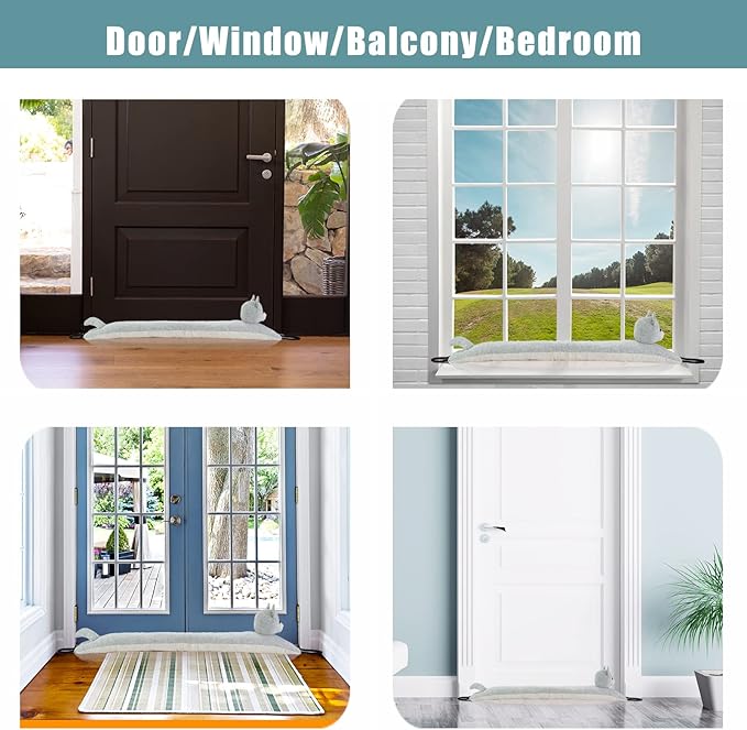 Marwood Under Door Draft Stopper Decorative Wind Stopper 36 inch for Door & Window, Weighted Animal Air Draft Stopper Snake Noise Blocker for Bottom of Door with Hanging Loops - Grey Cat