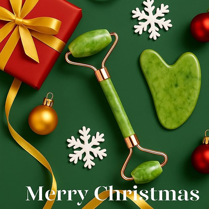 BAIMEI IcyMe Jade Face Roller & Gua Sha, Facial Beauty Skin Care Tools, Self Care Gift for Men Women, Massager for Face, Eyes, Neck, Relieve Fine Lines and Wrinkles - Green