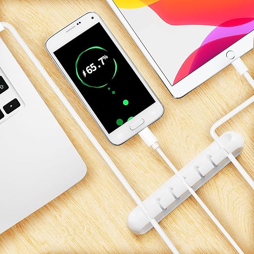 USB Cable Organizer Clips Cord Holder, 6 Packs (7-Slots) White Self Adhesive Desk Cord Cable Management