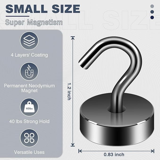 Neosmuk Magnetic Hooks, Cruise Ship Essentials, 40lb+ Heavy Duty Magnetic Hooks for Cruise Cabins, Refrigerator, Grill, Hanging, and Travel | Extra Strong Must-Haves Magnet Hook,Gunmetal