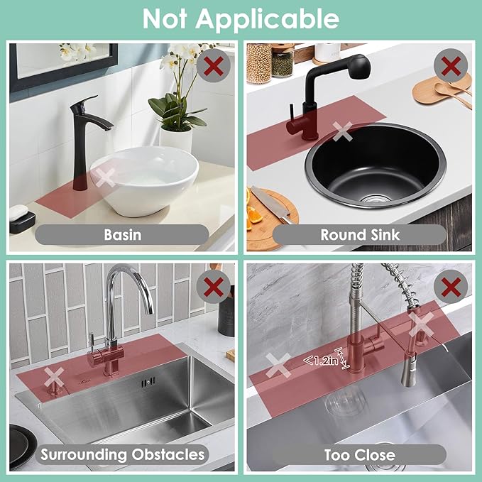 17.7 Inch Silicone Faucet Mat for Kitchen Sink Splash Guard - 7° Slope Water Draining Mat with Fasten Button for Bathroom Area (Gray, 17.7''x5.5'')