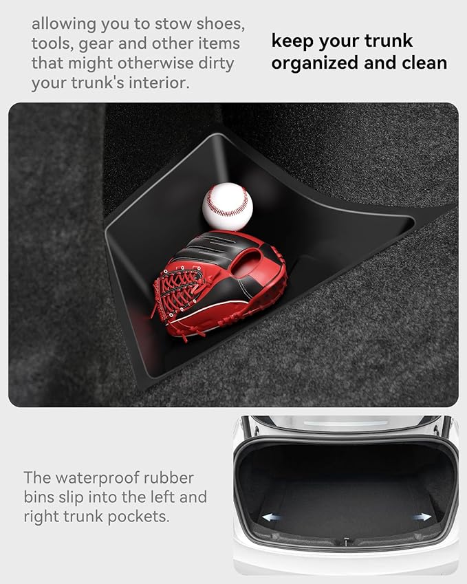 VIHIMAI Trunk Organizer for 2024 2025 Tesla Model 3 Highland Accessories Rear Trunk Storage Bins Side Box with Lids for 2025 2024 Model 3 Interior Accessories TPE Material Waterproof Odorless 2 PCS