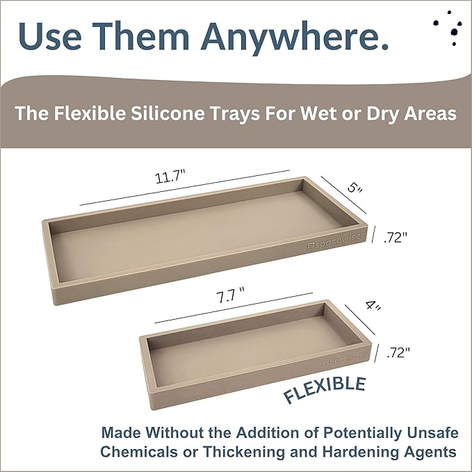 Spacewiser Countertop and Vanity Tray - 2 PC (11” and 7”) Shatterproof Silicone Kitchen and Bathroom Trays for Counter, Kitchen Soap Dispenser Tray, Vanity Trays for Bathroom, Perfume Key Tray