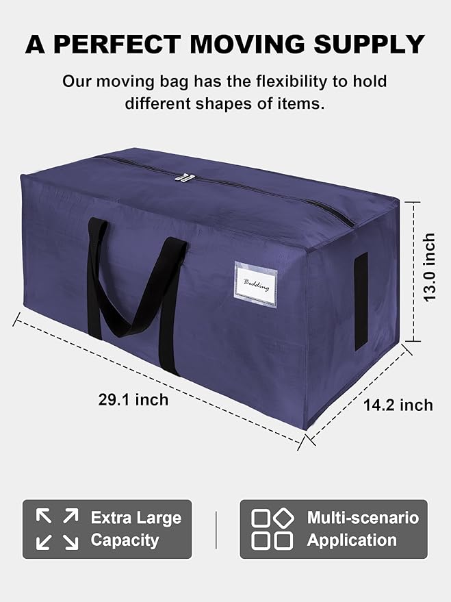 HOMESURE Supports 200lbs Heavy Duty Moving Bags - Strong Zipper & Wrap-Around Handles - Water-Resistant Storage Totes, Durable Alternative to Moving Boxes - 8 Pack - Blue