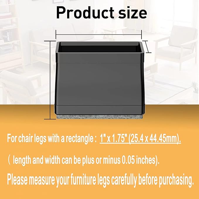 1" x 1 3/4" Rectangular Chair Leg Floor Protectors, Chair Leg Covers to Protect Floors, Chair Leg Caps, Chair Foot Protectors for Wood Floors, Chair Leg Protectors for Hardwood Floors. 16 Pcs Black.