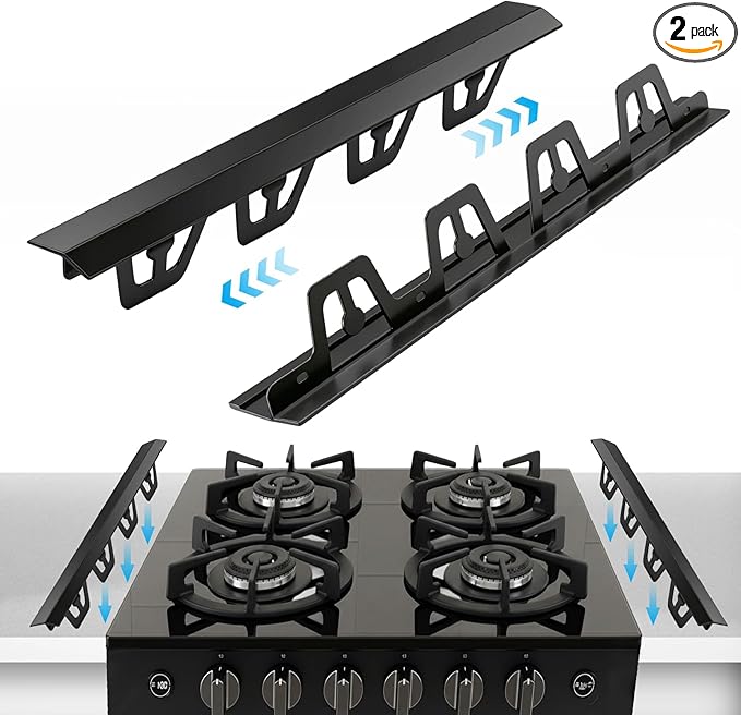 T-Shape Stove Gap Covers Stainless Steel, 2 Pack Stove Gap Filler Easy Retractable Length 13.8" to 27.5", Width 1.85" - ALMCALS Oven Gap Filler Stove Guards Range Trim Kit