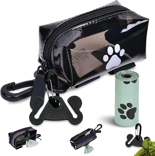 Dog Waste Bag Dispenser Poop Bag Dispenser for Leash Accessory Dog Poop Bag Holders Fits Dog Leash Include Hands Free Holder, Clear, No-PUXB