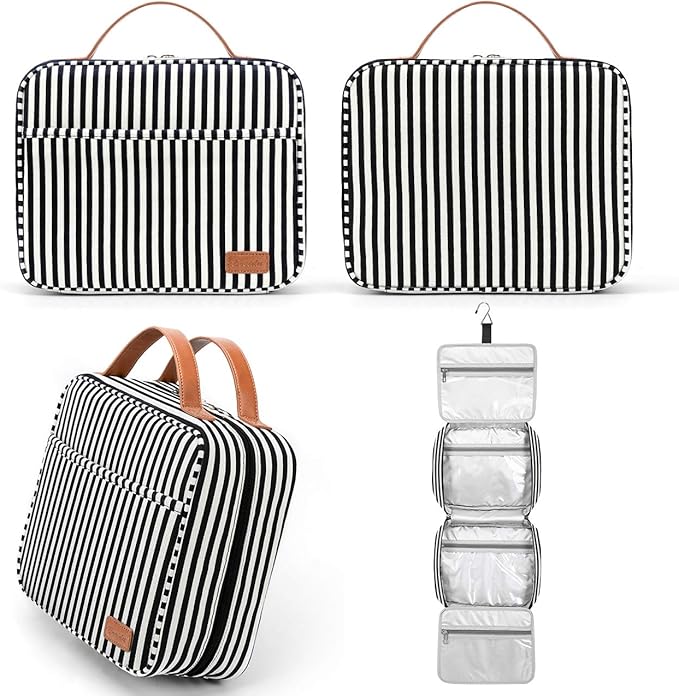 Bosidu Hanging Travel Toiletry Bag, Large Capacity Cosmetic Travel Toiletry Organizer for Women with 4 Compartments & 1 Sturdy Hook, Perfect for Travel/Daily Use/Christmas