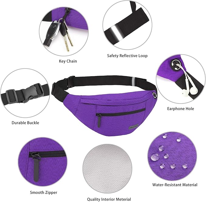 MAXTOP Large Crossbody Fanny Pack with 4-Zipper Pockets, Gifts for Enjoying Sports, Festivals, Workouts, Traveling, Running, Casual Wear - Hands-Free Wallets Waist Pack Phone Bag Carrying All Phones