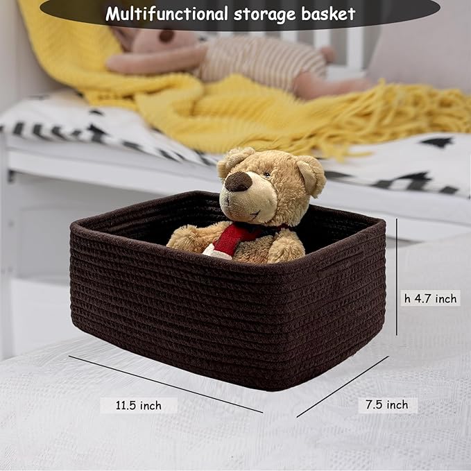 COMFY-HOMI 13" x 8.5" x 5.1" Storage Baskets for Organizing | Cotton Rope Woven Basket | Toy Storage Bin Box | Basket for Shelves, Closet Organizer Bin, Decorative Closet Shelf, 3 Pack, Dark brown
