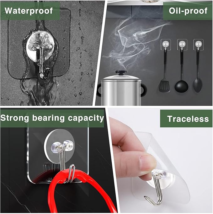 AROIC Adhesive Hooks for Hanging, 40 Packs Hook Heavy Duty Self Adhesive Wall Hooks 20 lbs / 9 kg (Max), Removable, Waterproof Hook for Bedroom Kitchen Bathroom