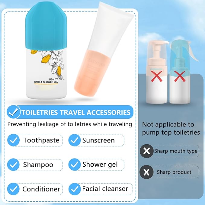 16 Pack Silicone Bottle Covers,Elastic Sleeves for Leak Proofing,Travels Essentials for Women Men,Reusable Accessories Luggage for Travel Size Toiletries,Cruise Ship Essentials, Travel Must Haves