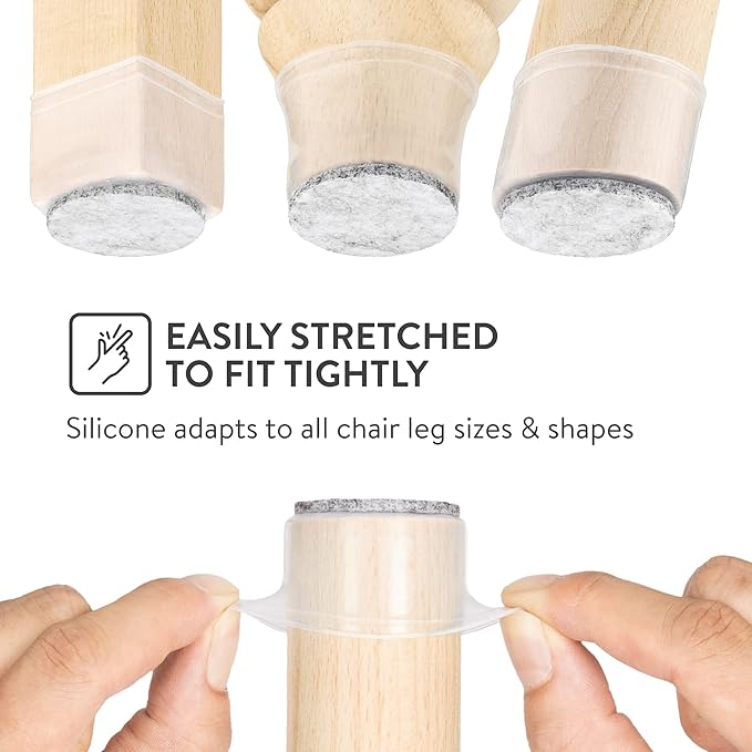 Aneaseit Chair Leg Floor Protectors - 32 pcs Clear - Felt Bottom Silicone Pads for Hardwood Floors & Furniture Feet - Rubber Caps for Chairs - Medium