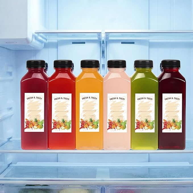BAKHUK 118pcs 12oz Empty Plastic Juice Bottles with Caps, Plastic Containers Bottles with Lids, Reusable Clear Bulk Beverage Containers for Juice, Milk, and Other Beverages