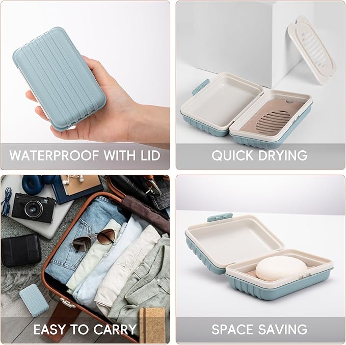 3Pcs Travel Soap Containers with Lid, Portable Draining Soap Bar Holder for Traveling, Camping, Outdoor, Gym, Bathroom, Home (Blue, White, Brown)
