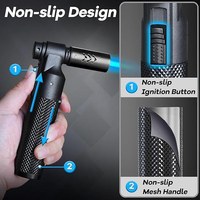 Luxgaze Butane Torch Kitchen Torch Lighter Refillable Big Jet Flame Mini Blow Torch Portable Crème Brulee Torch for Camping Grill Culinary Soldering Cooking Welding BBQ(Gas not Included) Black