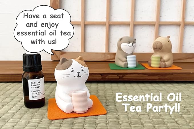 Stone Diffuser Tea-Drinking Animals [ Designed in Japan] Non Electric Passive Diffuser for Essential Oil and Aromatherapy (Ceramic/Clay) (Tea-Drinking Capybara)