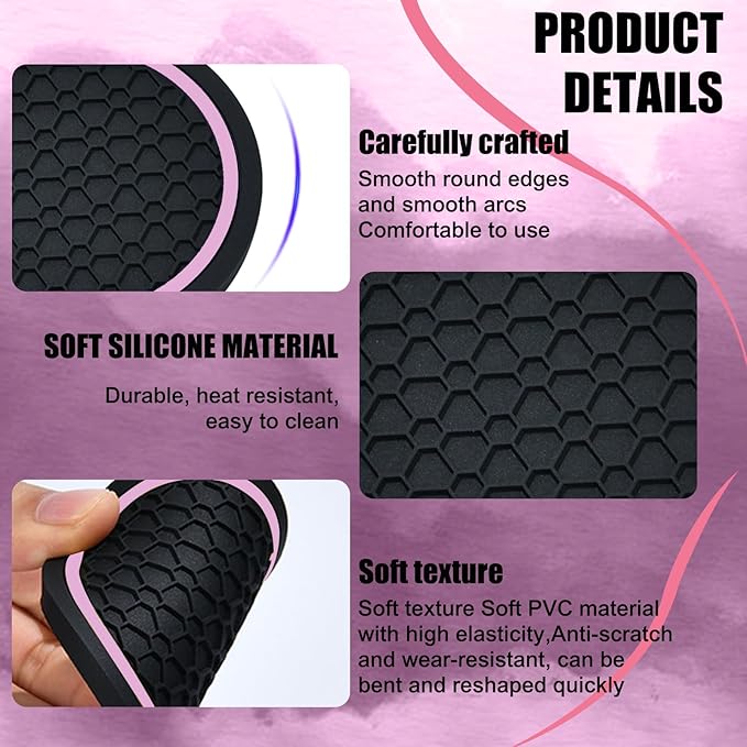 4PCS Car Cup Holder Coasters, 2.75 Inch Non-Slip Insert Cup Holder Pad, Dustproof Automotive Interior Accessories Mat, Universal for Trucks, Vehicles, RVs and More (Black/Pink)