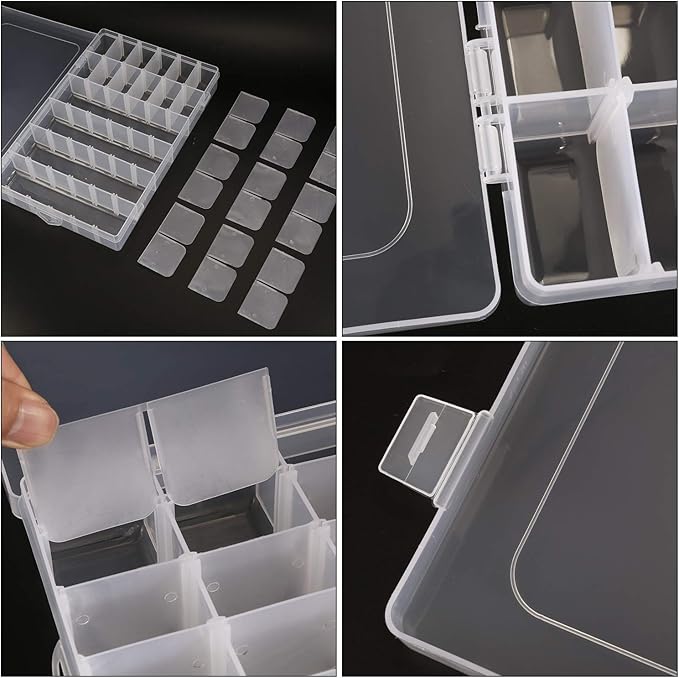 2 Pack 36 Grids Bead Organizer Box, Plastic Craft Organizers and Storage with Adjustable Dividers, Screw, Parts & Tackle Box for Jewelry Making, Art Supplies and Rock Display Case